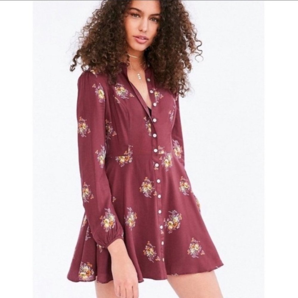 UO Sabine burgundy floral button down dress Sz4